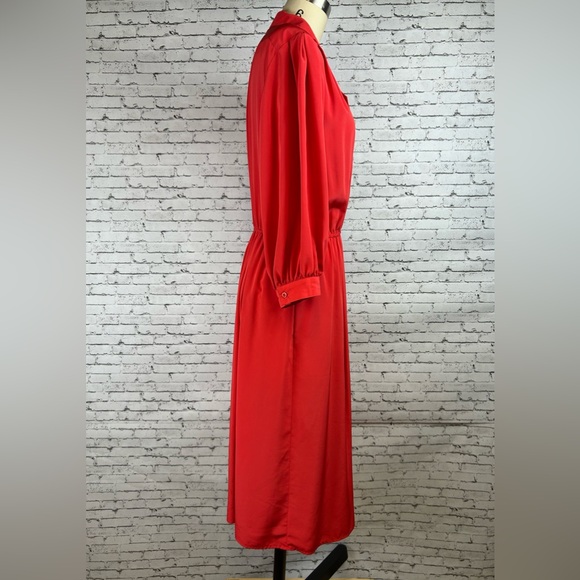 Talbots | Red Vintage Long Sleeve Polyester Midi Dress, petite, size 14P - Picture 3 of 14
